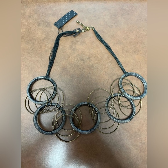 Black and Gold Hoop Necklace with earrings-Contemporary, statement piece - Picture 6 of 9